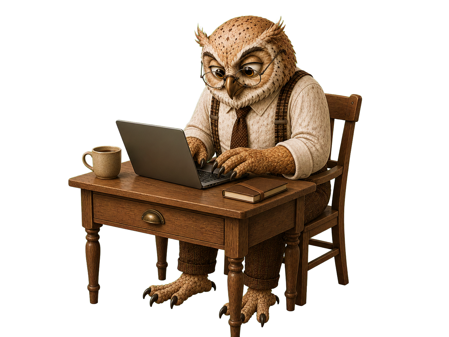 Owl coding on a laptop