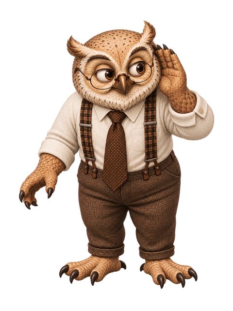 AxiOwl owl listening with a hand beside its ear