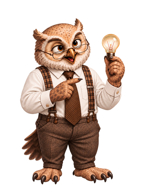 AxiOwl owl holding a lightbulb